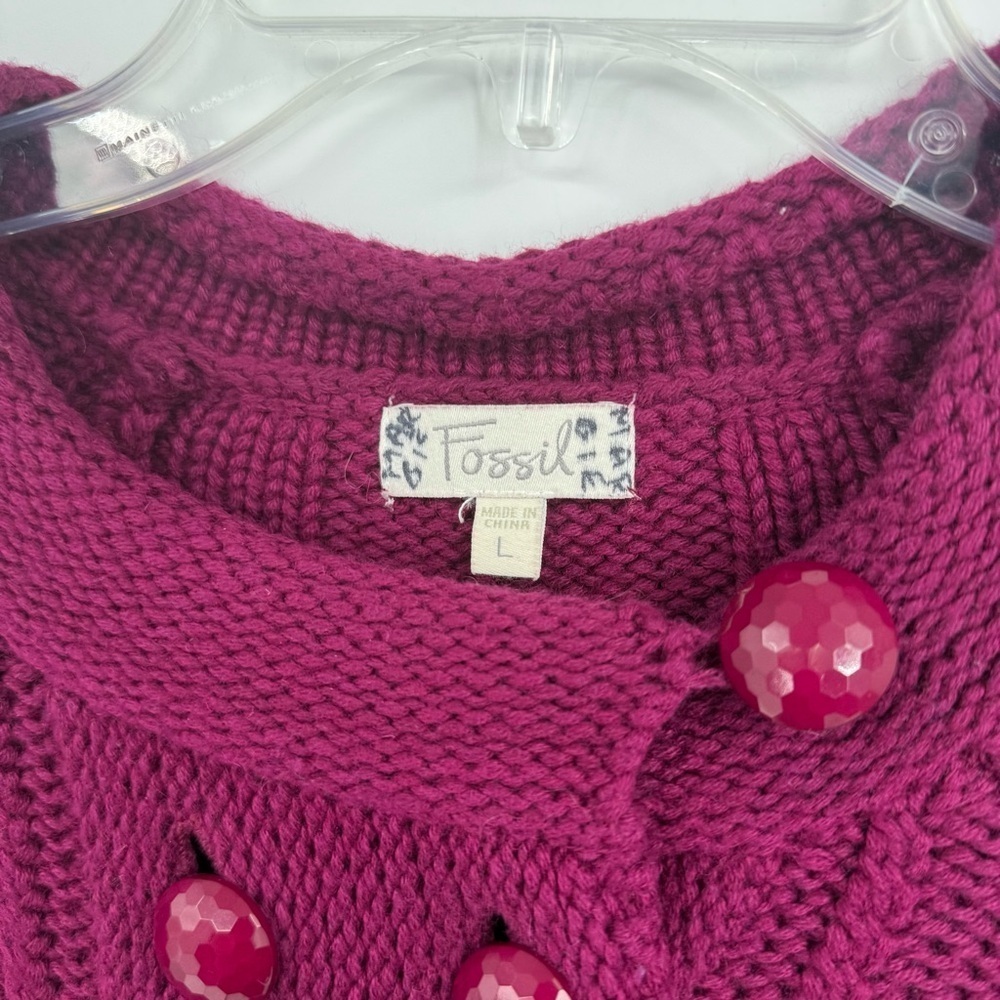 Fossil Sweater Cotton Wool Blend Purple Magenta Women's Size Large Cardigan - Picture 5 of 8